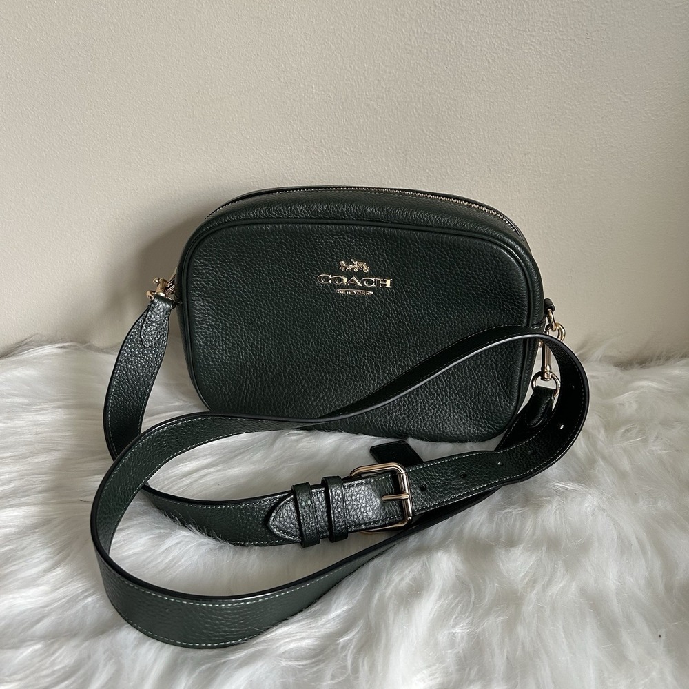 Coach Jamie Camera Bag Forest Green Pebbled‎ Leather Crossbody Excellent - Picture 2 of 9